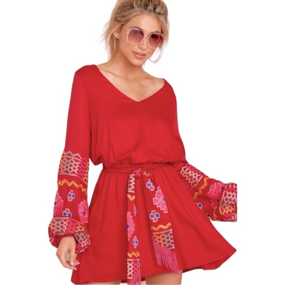 JUDITH March Gypsy Knot Red Embroidered Dress S - Picture 1 of 9